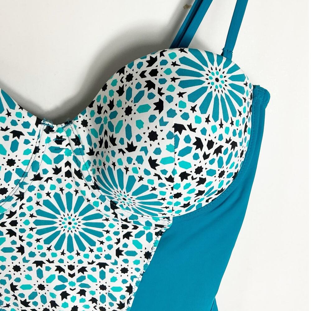 Everyday Sunday Womens One Piece Swimsuit Teal Blue White Pattern 8 - Picture 3 of 6